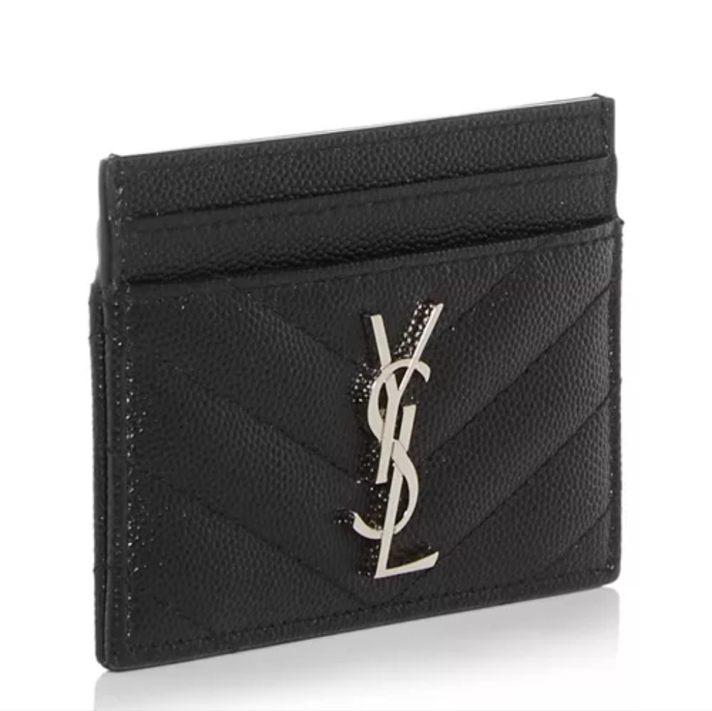 Brand New! YSL SAINT LAURENT Cassandre Credit Card Case Black w/ SILVER Hardware - Picture 4 of 8